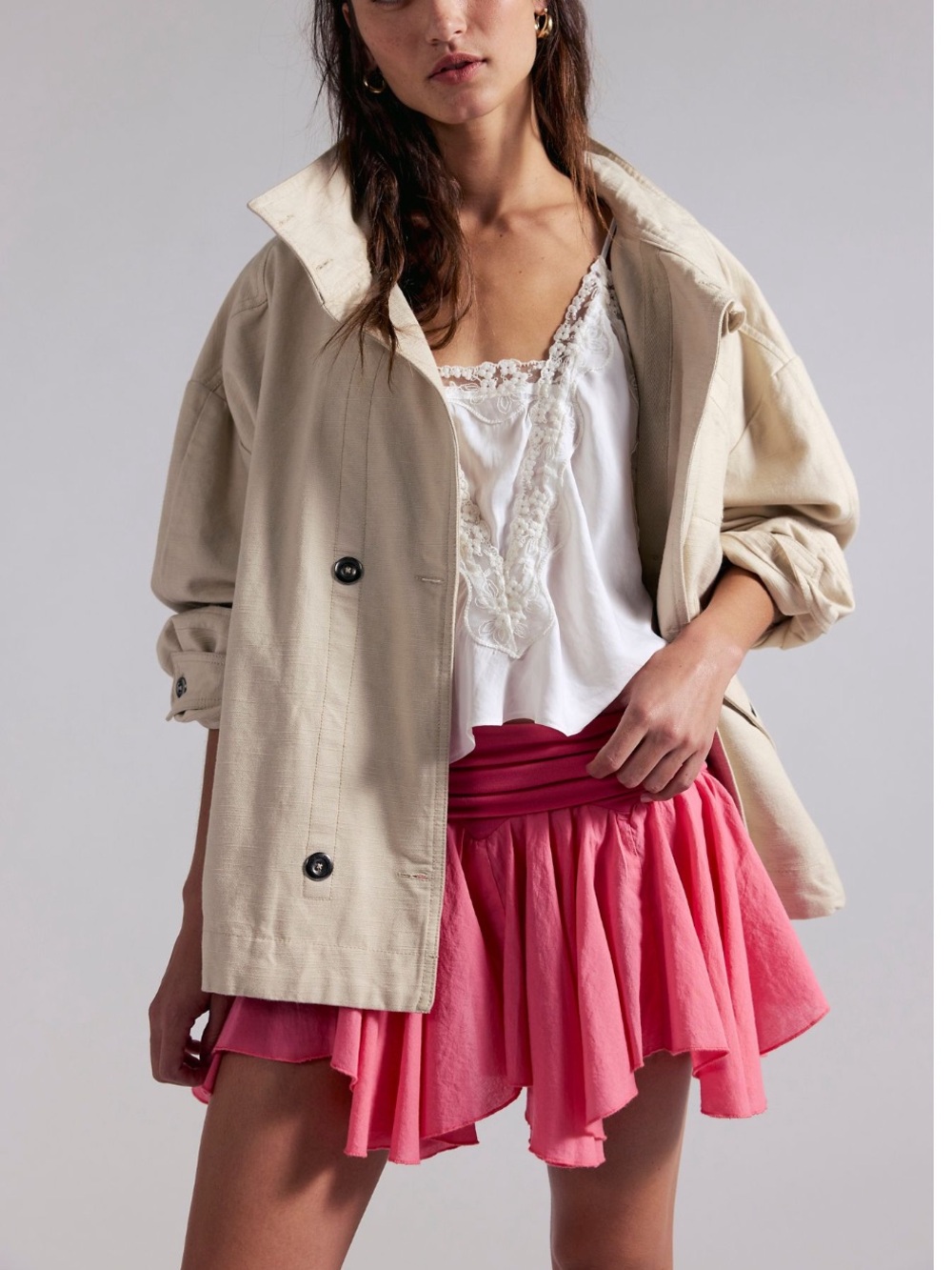 FREE PEOPLE FP One Emme Foldover Mini Skort Skirt In Vintage Rosey XL